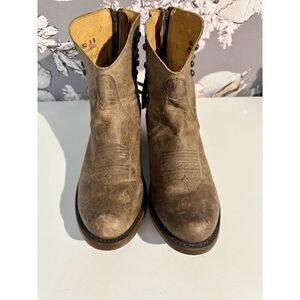 Shyanne Women’s Rustic Leather Western Ankle Fringe Studded Detail Boots Brown